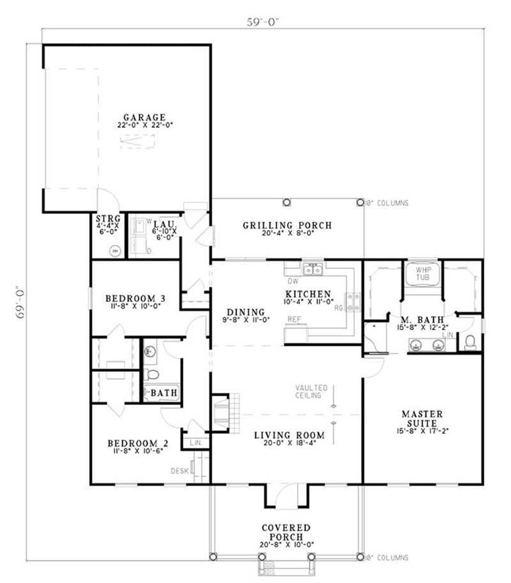 Floor Plan First Story of Ranch Plan #153-1404